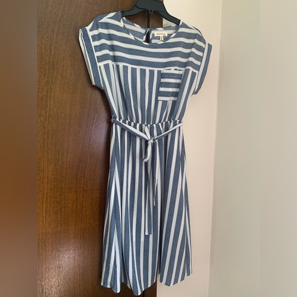 ⚓️ Blue and White Striped Monteau Midi Dress ⚓️